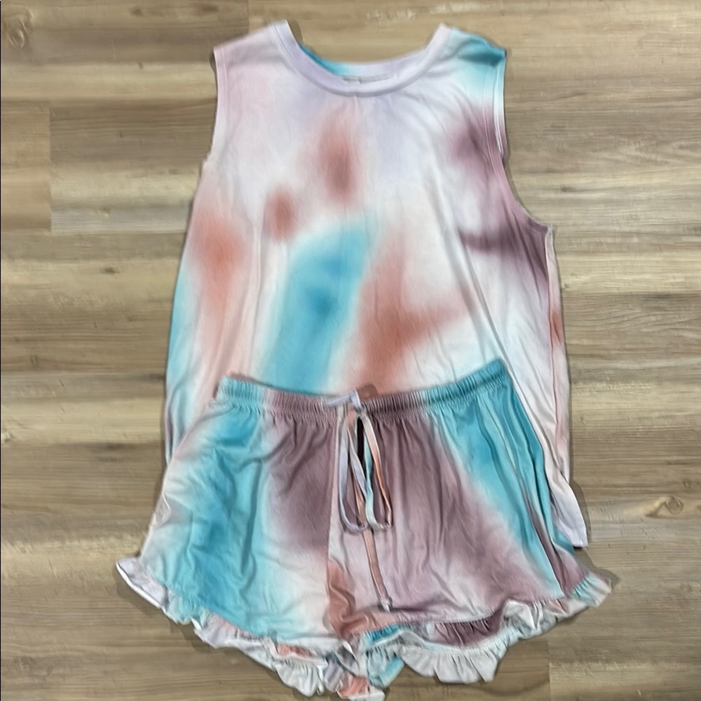 Tie-Dye Sleeveless Top and Shorts Set